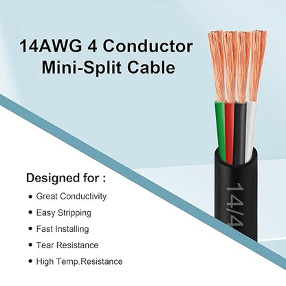 MOOKEERF 14/4 AWG Mini-Split Cable - 250FT 14 AWG 4 Conductor Control Cable