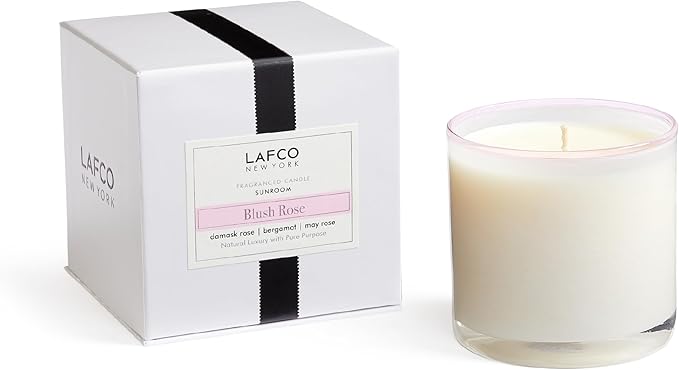 LAFCO New York Signature Candle, Blush Rose - 15.5 oz - 90-Hour Burn Time - Reusable, Hand Blown Glass Vessel - Made in The USA