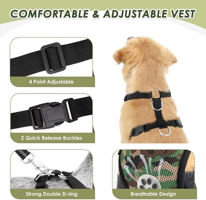 Lukovee Dog Car Harness Seat Belt, Adjustable Mesh Breathable Vest with Elastic Bungee Tether, Soft Padded 2-in-1 Safety Car Harness Seatbelt for Small Medium Large Dogs (Lime Green,S)