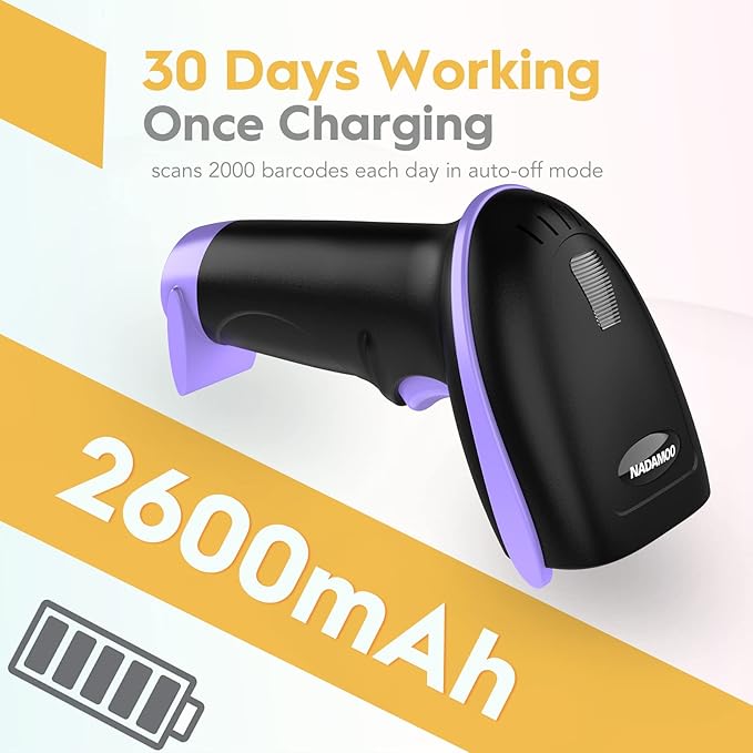 NADAMOO Wireless Barcode Scanner 328 Feet Transmission Distance USB Cordless 1D