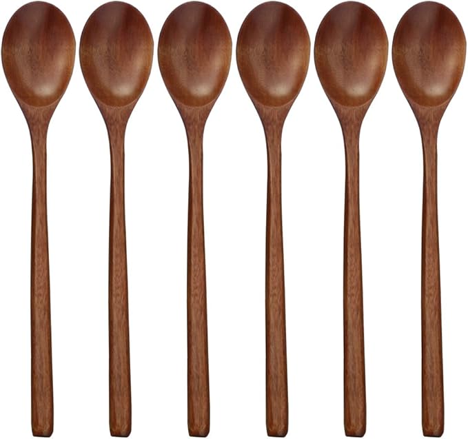 ADLORYEA Wooden Spoons, 6 Pieces 9 Inch Wood Soup Spoons