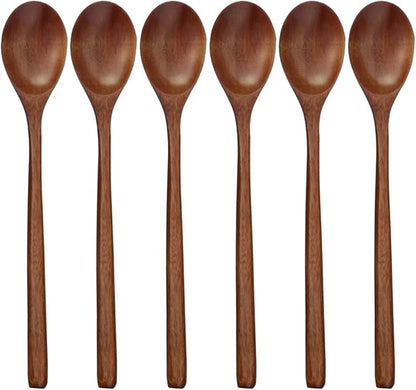 ADLORYEA Wooden Spoons, 6 Pieces 9 Inch Wood Soup Spoons