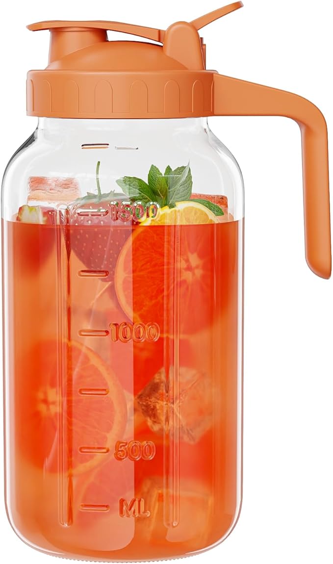 Glass Mason Jar Pitcher, 64 oz Wide Mouth Jug