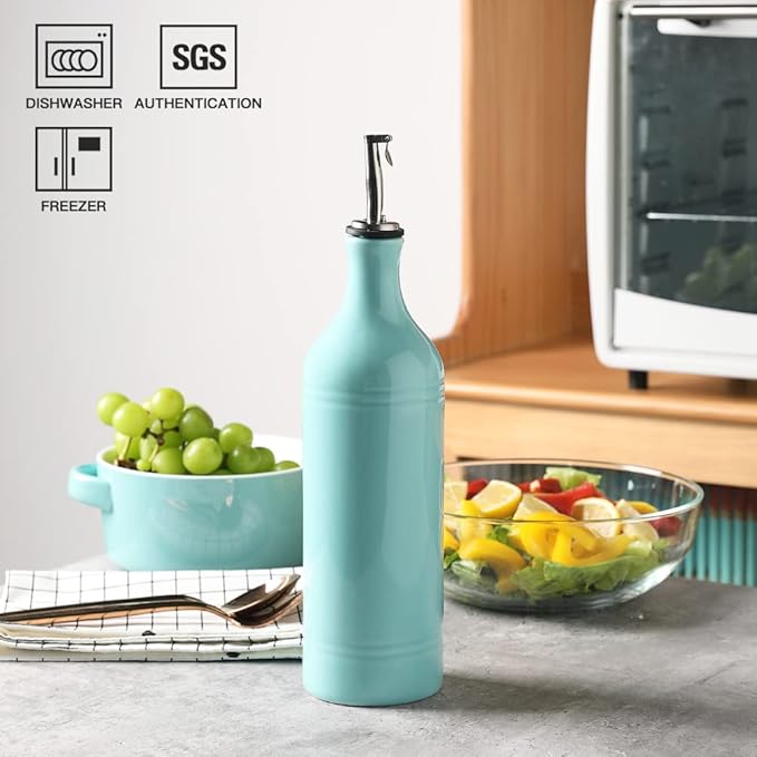 Sweejar Large Ceramic Olive Oil Dispenser Bottle, Opaque Oil Cruet Protects to