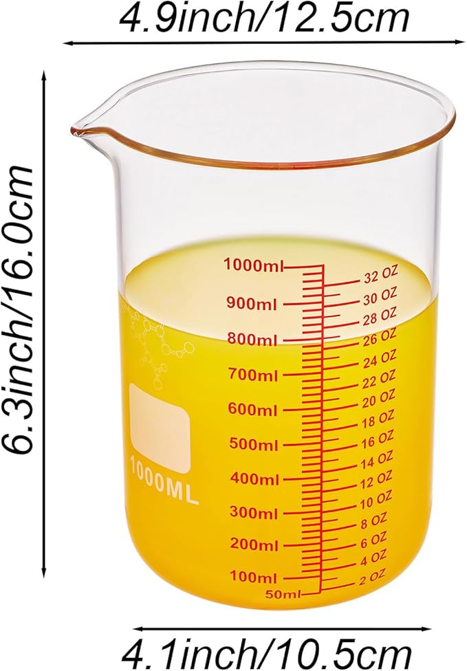 High Borosilicate Glass Measuring Cup-V-Shaped Spout, 1000ml Glass Measuring