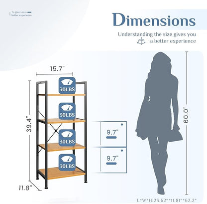 DUMOS 4 Tiers Bookshelf, Classical Book Shelf, Tall Display Shelves in Living
