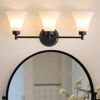 LOUSACE 3 Light Bathroom Vanity Light Matte Black Bathroom Lighting Fixtures