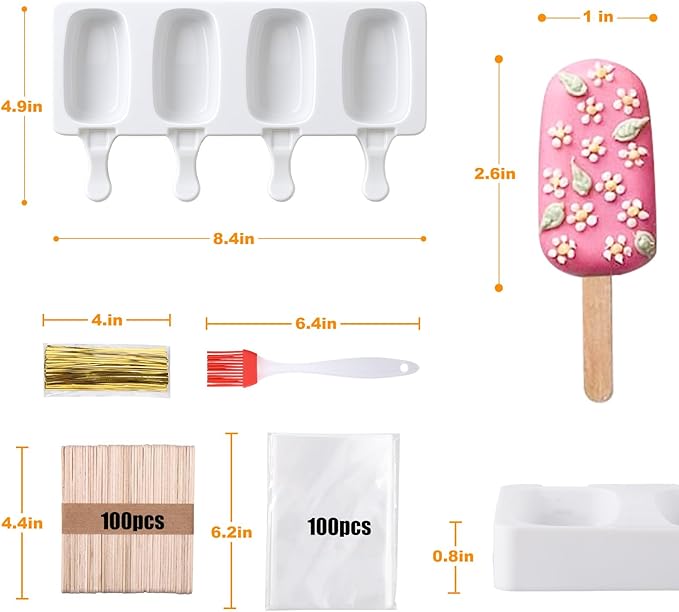 Juome Cake Pop Mold Kit, 8 Cavities Small Cakesicle Molds Silicone