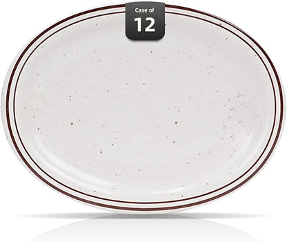 Stoneware Narrow Rim Brown Speckle, Oval Platter 13.5" x 10.5", Case of 12