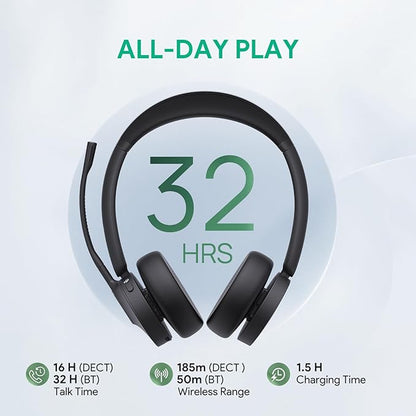 Yealink WH64 DECT & Bluetooth Dual Teams Wireless Headset, 606 ft Range On Ear