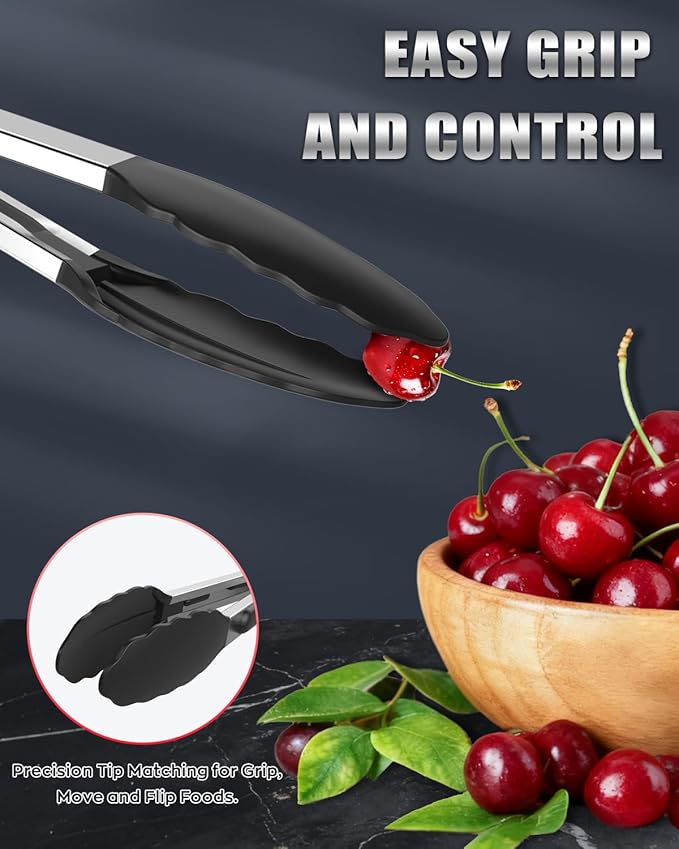 600ºF Heat Resistant Kitchen Tongs, Premium Locking Cooking Tongs