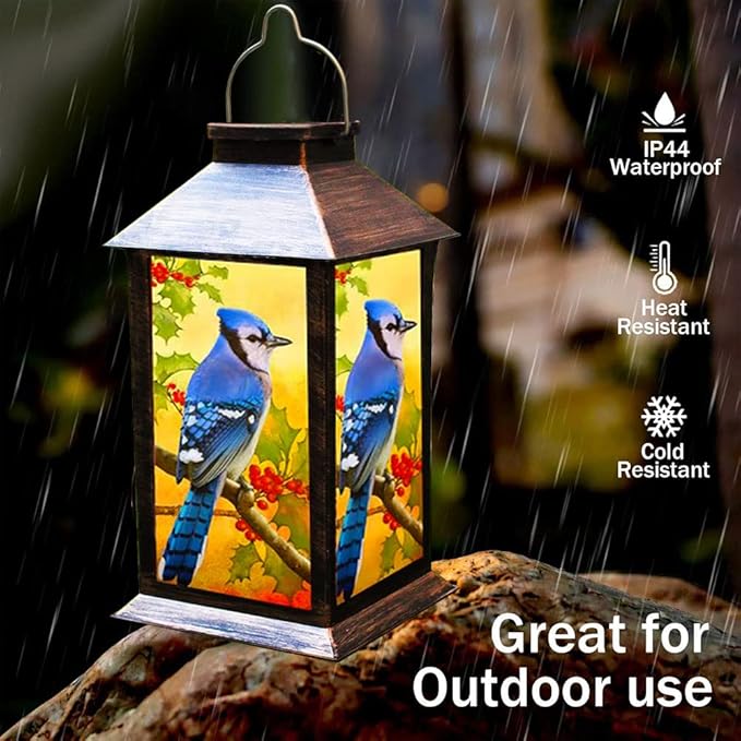 Solar Lanterns Outdoor Hanging Blue Jay Solar Lights Decorative for Garden Patio Porch and Tabletop PVC Waterproof LED Lantern (1pack)…
