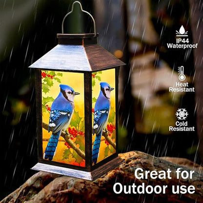 Solar Lanterns Outdoor Hanging Blue Jay Solar Lights Decorative for Garden Patio Porch and Tabletop PVC Waterproof LED Lantern (1pack)…