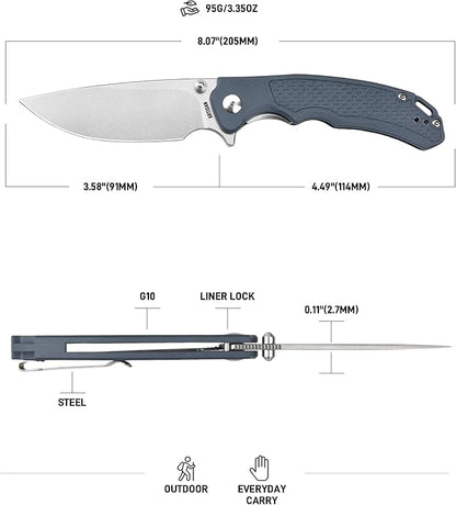 ARTISANCUTLERY Tradition V2 Pocket Knife, 3.58" S35VN Steel Blade with G10 Handle for Men Women(1702M Blue)