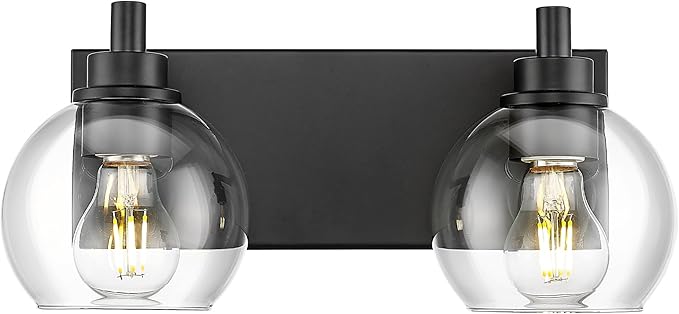 METWET Bathroom Light Fixtures, 2 Light Matte Black Vanity Light, Modern Wall