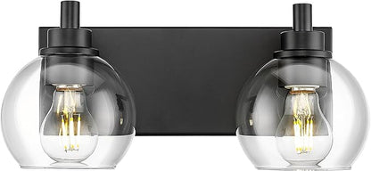 METWET Bathroom Light Fixtures, 2 Light Matte Black Vanity Light, Modern Wall