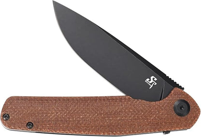 Sitivien ST102 Folding Knife, D2 Steel Blade+Micarta Handle EDC Tool Knife for Outdoor, Camping, Hunting, Survival (Brown) …