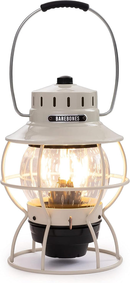 Barebones Railroad Lantern ??Vintage White, Vintage-Inspired LED Camping Lantern with Rechargeable Battery ??Adjustable Brightness Outdoor Light for Camping Gear, Backyard, and Home Decor