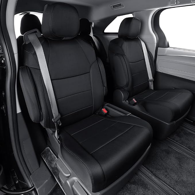 EKR Sienna Seat Covers for 2011-2020 Toyota Sienna XLE,Limited,Limited Premium,7 Seats,2nd Row Captain Seats W/Legrest,Seat Covers for SUV,Automotive Seat Cover Full Set-Three Row,Neoprene (Black)