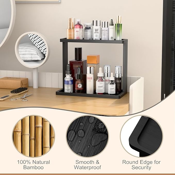 PEKER Bamboo Bathroom Organizer Countertop – Small Vanity Storage Shelf