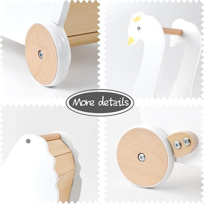 Wooden Doll Stroller, Baby Pram Toy, Wooden Swan Baby Walker for Toddler Boys & Girls 18 Months and Up