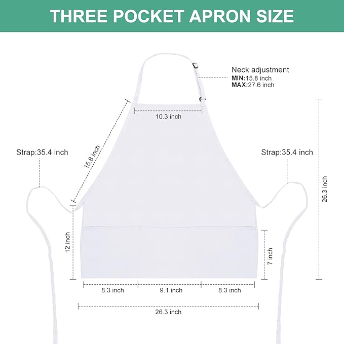 Jubatus 2 Pack 3 Pockets Adjustable Bib Apron Chef Kitchen Cooking Aprons