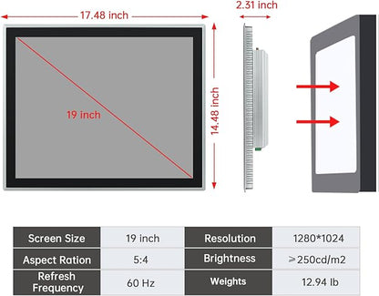 19-Inch Industrial Embedded Panel PC, Ratio 4:3 Multi-Touchscreen-Monitor