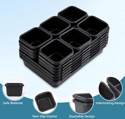Kutesna 25 PCS Black Drawer Organizer Set, 4 Size Interlocking Plastic Storage