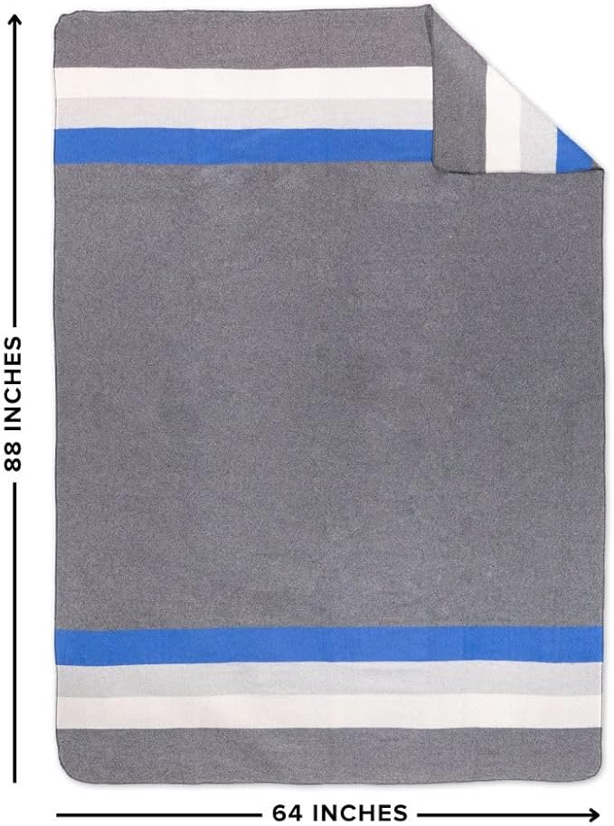 Arcturus Rainier Wool Blanket - 4.5lbs Warm, Heavy, Washable, Large | Great for Camping, Outdoors, Survival & Emergency Kits (White Blue Gray)