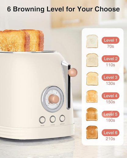 CROWNFUL 2-Slice Toaster, Extra Wide Slots Toaster, Retro Stainless Steel
