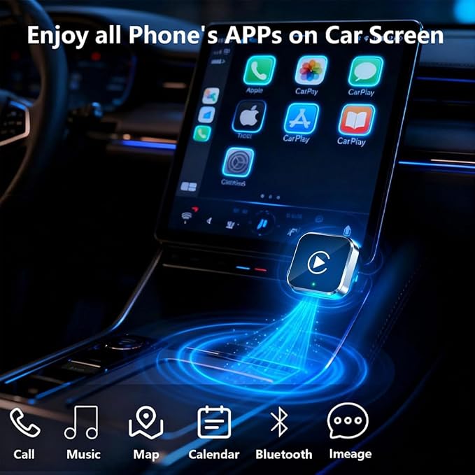2 in 1 CarPlay Adapter for Multivan 2016-2018 2019 2020 2021 2022 2023 2024 2025 2026, CarPlay Wireless Adapter with Auto Reconnect Fast Pairing Bluetooth Connection Compact USB Dongle