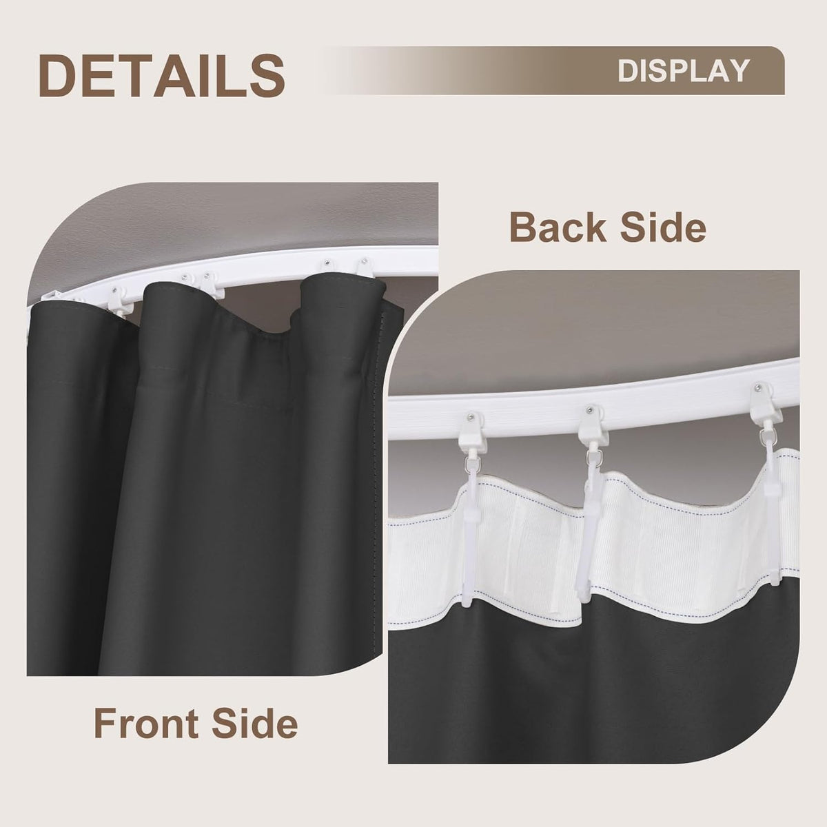 MaKefeile Room Divider Curtains & Flexible Bendable Tracks Set,Privacy Dividers Ceiling Track Curtain Window Blackout Curtains for Living Room Bedroom (W100 × H84 in 1 Panel Black Drape & White Rail)
