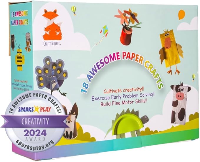Crafty Mother 18 Awesome Paper Crafts Arts and Crafts Supplies – Award Winning Crafts for Kids Ages 4-8 Toddler Activities -Fun and Educational Kids Art Supplies Promote Motor Skills, Problem Solving