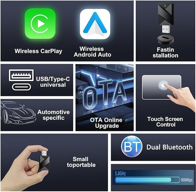 Wireless Carplay Adapter for Tank 400 2023 2024 2025, Plug and Play Car Play Wireless Adapter, 2 in 1 CarPlay Accessories, Auto Reconnect