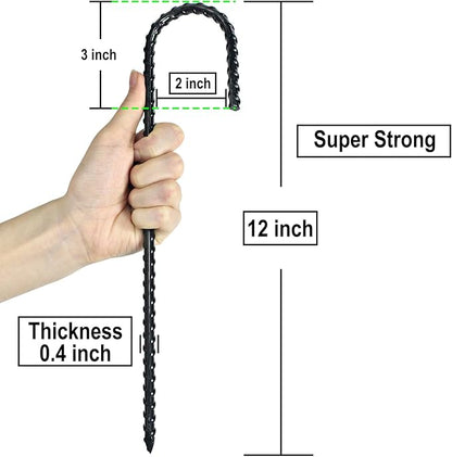 12 Inch Rebar Stakes Heavy Duty J Hook, Coated Steel Ground Stakes Tent Stakes Ground Anchors for Chain Link Fence Stakes and Trampoline Stakes (24)