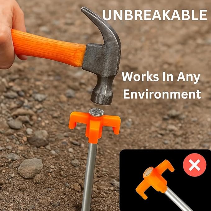 Tricc Unbreakable Heavy Duty Steel Tent/Canopy Stakes, Galvanized Non-Rust 10" Three Pegged Solid, Sturdy Stakes for Outdoor Trips, Camping, Hiking & Gardening. 4 Colors Made in The USA (Orange)