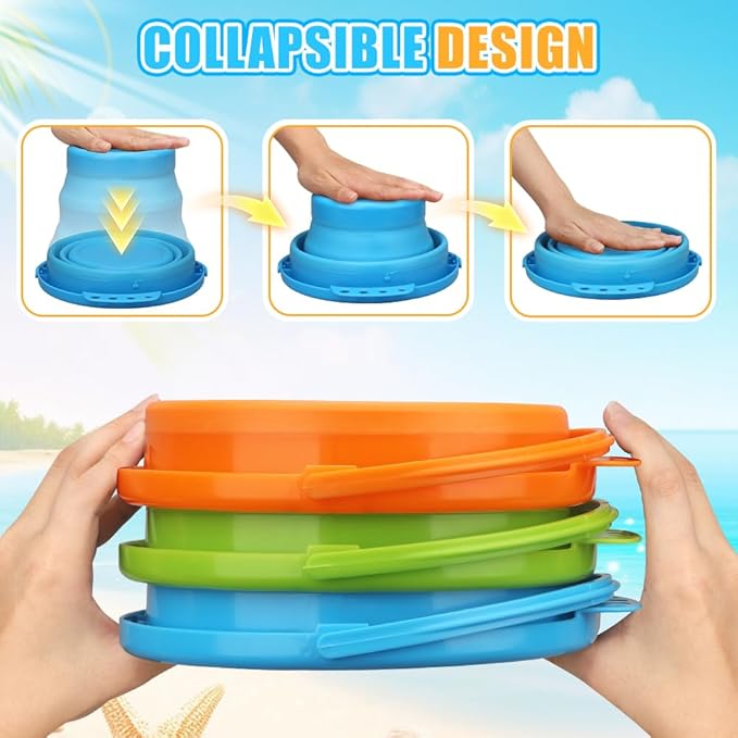 Collapsible Bucket Sandbox Kit Toys for Kids, Foldable Bucket Multi Purpose Sand Pail for Garden Planting Washing Camping Fishing, Beach Essential Travel Toys Summer Activity Fun