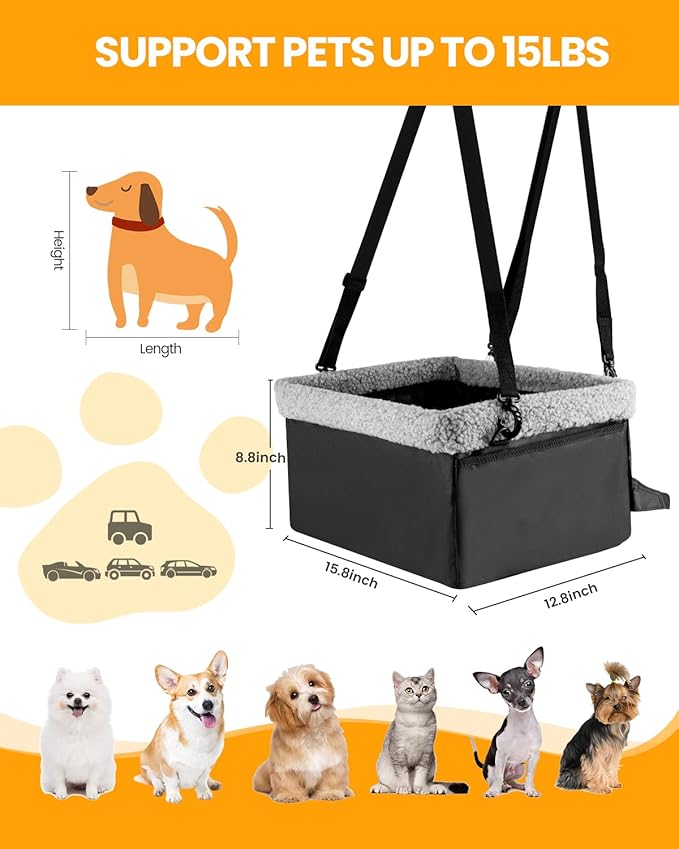 Dog Car Seats for Small Dogs, Upgrade Dog Booster Seat with Metal Frame Construction with Double-Layer Oxford, Perfect for Small Pets,L-UP TO 10LBS