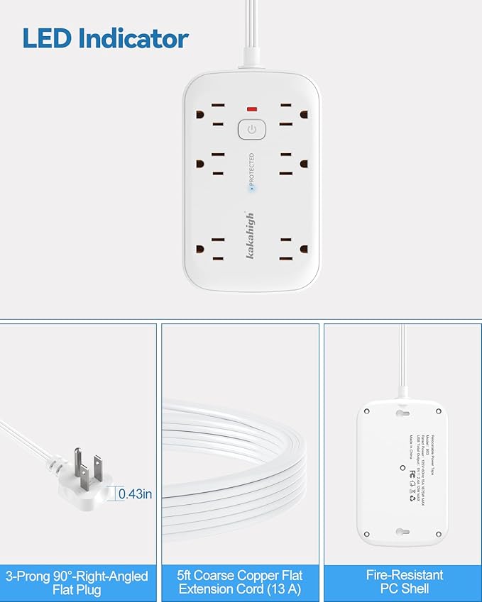 25FT Extension Cord with Outlet Cover & Multi USB, Ultra Thin Outlet Concealer