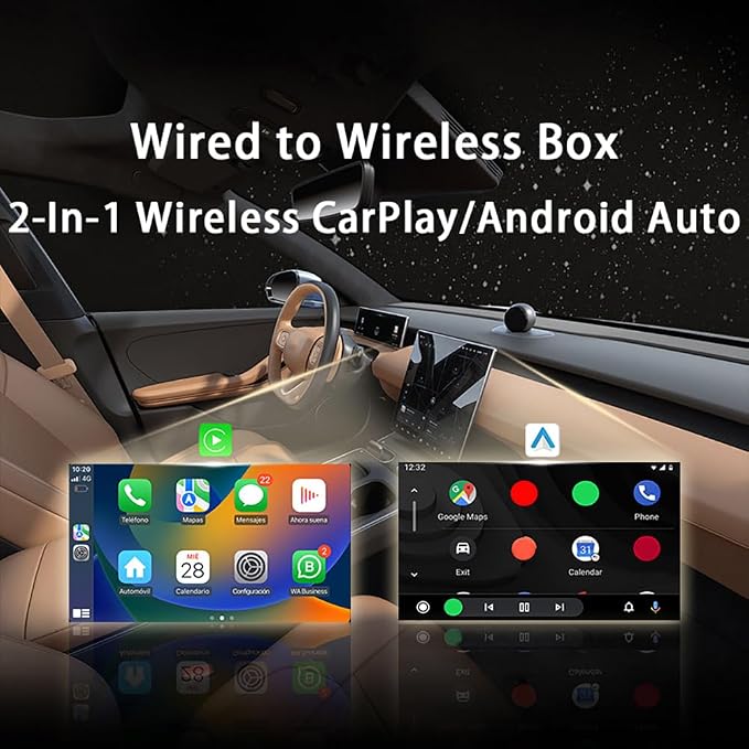 Wireless Carplay Adapter for Toyota Sienna 2019 2020 2021 2022 2023 2024, 2 in 1 Plug and Play Android Auto and Carplay Adapter Convert Wired to Wireless CarPlay,A BlackStyle