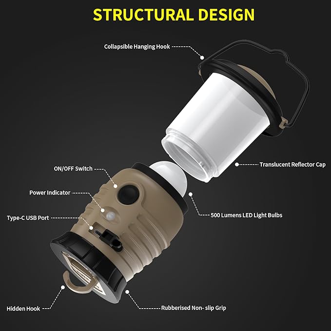 Camping Lantern Rechargeable, Portable LED Camping Lantern - Battery Tent Light with 4 Modes for Indoor Outdoor Home Emergency Light Hiking Fishing Picnicking