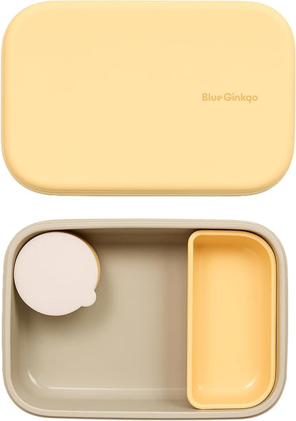 BLUE GINKGO Silicone Lunch Box Set – Durable Heavy-Duty Silicone Bento Box, Microwave, Freezer, Dishwasher Safe – Airtight, BPA Free (Made in Korea, Grey)