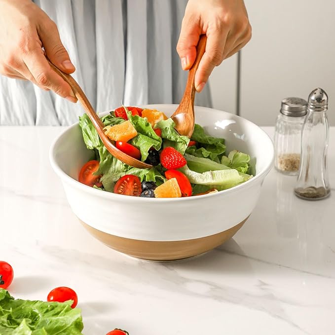 Hasense Ceramic Serving Bowls Set, 60 oz Deep Salad Bowls for Kitchen, 8.5 Inch White Serving Dishes for Christmas Entertaining, Ideal for Soup, Pasta, Side Dishes, Dishwasher Microwave Safe
