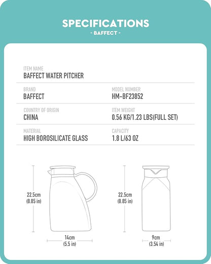 Baffect Water Pitcher, High Borosilicate Glass Jug