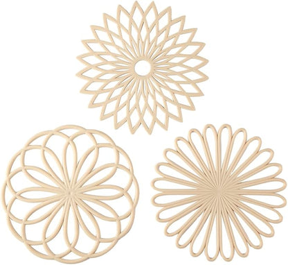 Set of 3 Silicone Trivet Mat - Table & Countertop Hot Pads - Non-Slip & Heat Resistant Modern Kitchen Pads for Pots & Pans, Beige