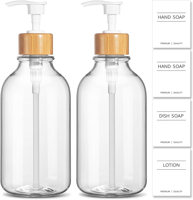 KASUNTING Clear Soap Dispenser, 2 Pack Plastic Dish Soap Dispenser