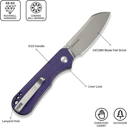CIVIVI Crabby Pocket Knife, EDC Folding Knife for Men Women with Swedish 14C28N Blade Contoured G10 Handle, Designed by Ken Onion Jr. C24055-2
