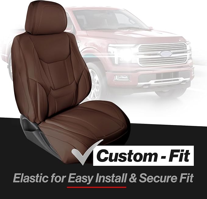 Coverland Custom Truck Car Seat Covers Full Set for [2004-2008 F150 SuperCrew Cab] - Protector Car Seat Cover Water Resistant Leather Memory Form Back Support Seat Cushion [Full Set-Dark Brown]