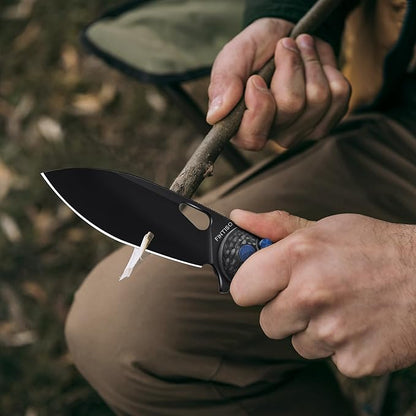Pocket Knife, 3.1" Unique S35VN Blade Folding Knife with Button Lock, EDC Knife with Carbon Fiber Handle for Camping, Survival, Best Gift for Men Women-COBRA series
