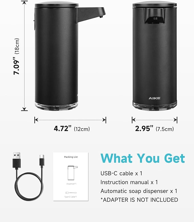 AIKE SensePro Automatic Soap Dispenser Type-C Rechargable, Stainless Matte